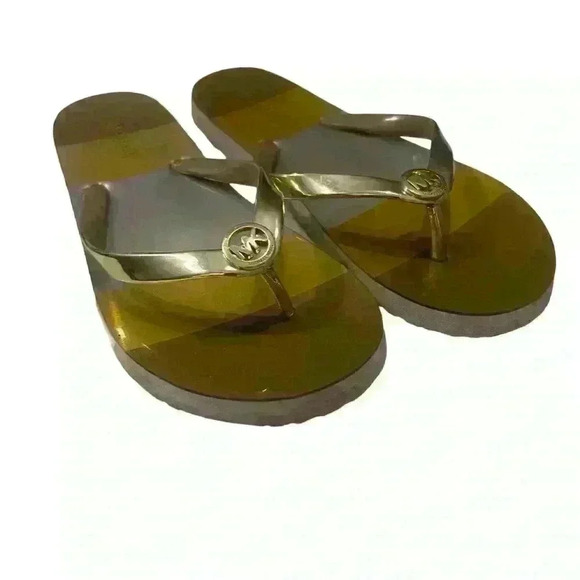 Michael Kors Sandals size  8 Gently Used Metallic Flip Flops - Picture 1 of 5